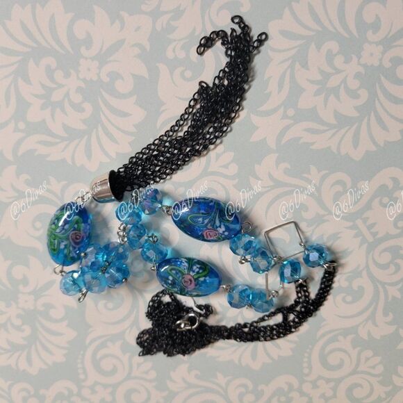 Long Blue Glass Bead Necklace - Picture 7 of 7